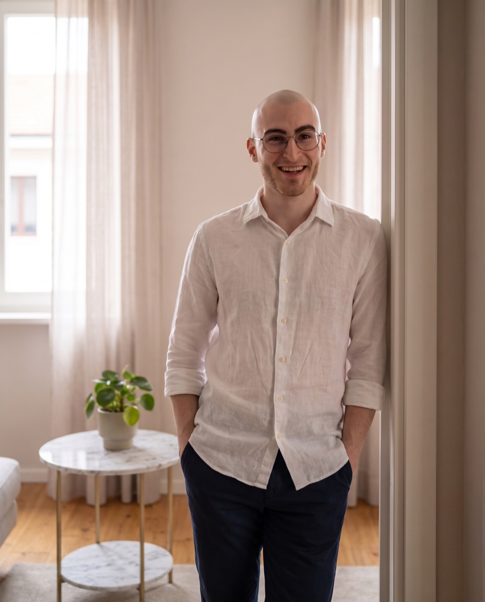 Marco nel suo appartamento a Milano