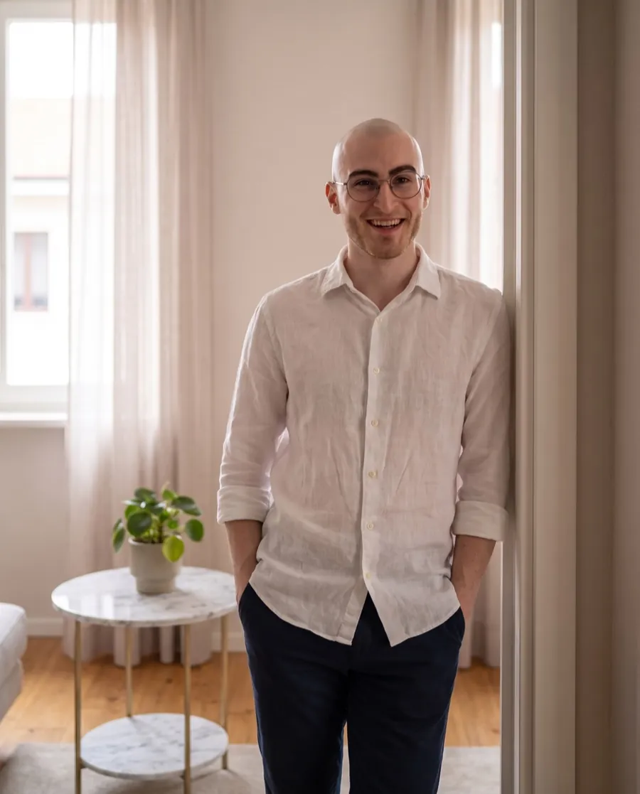 Marco nel suo appartamento a Milano
